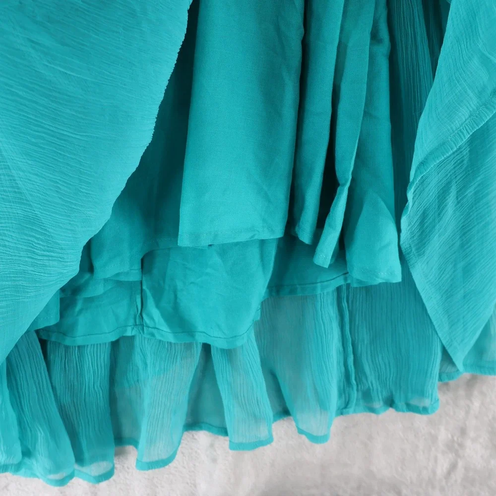 Sundance Tiered‎ Ruffle Midi Dress Womens Small Teal Blue Lyocell Boho Flutter